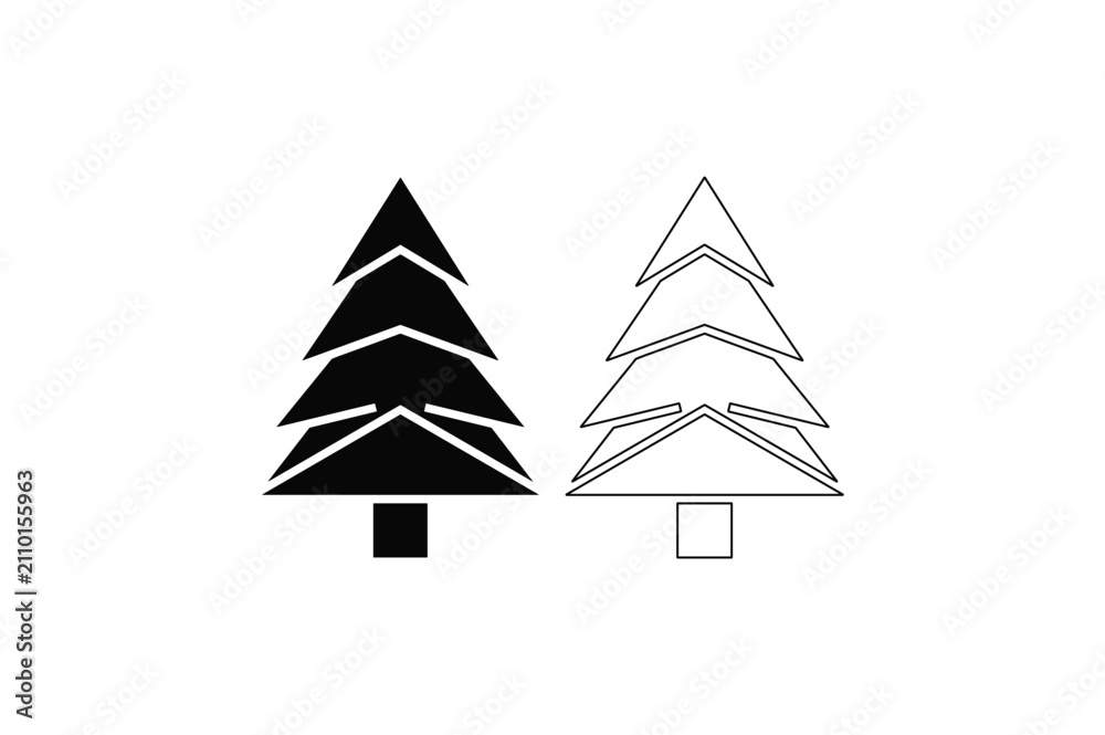 Obraz premium Christmas tree silhouette and outline icon set for holiday festive design