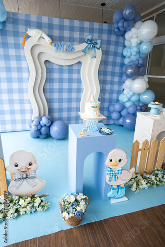 Принти на полотні montaje para babyshower de niño con tematica de patos