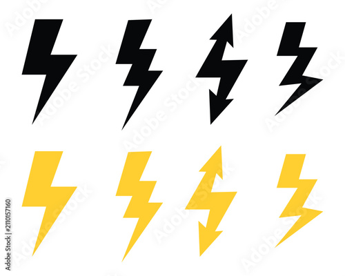 Fotografía Lightning bolts in black and yellow colors with different orientations and style