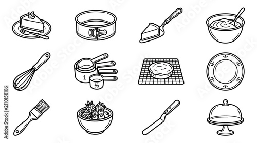 Obraz na płótnie Baking and Dessert Making Tools Collection - Line Art Icons