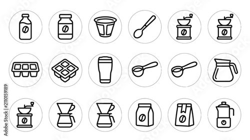 Bild auf Leinwand Coffee Making Icons: Grinders, Pour Over, Beans, Milk, and More
