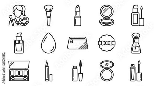 Bild auf Leinwand Beauty Makeup Icons Set: Cosmetics, Brushes, Palette, Lipstick, Foundation, Mirr