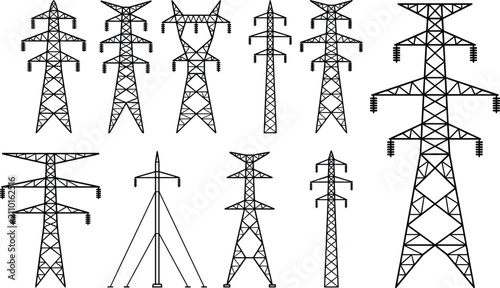 Foto Collection of black and white showing various types of voltage power pylons elec