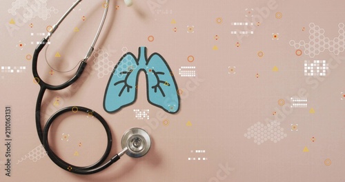 Vertical image: HUD elements appearing and moving over stethoscope, lungs, marking bronchi to scan