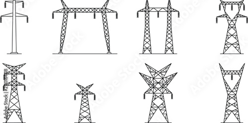Canvastavla Set of black and white depicting different electricity transmission towers pylon