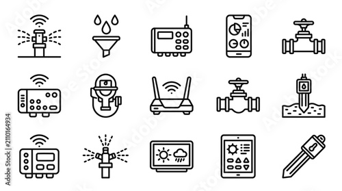 Bild auf Leinwand Smart Irrigation System Icons: Automation, Technology, Agriculture, IoT