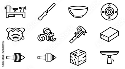 Canvastavla Woodturning Tools and Supplies Icon Set