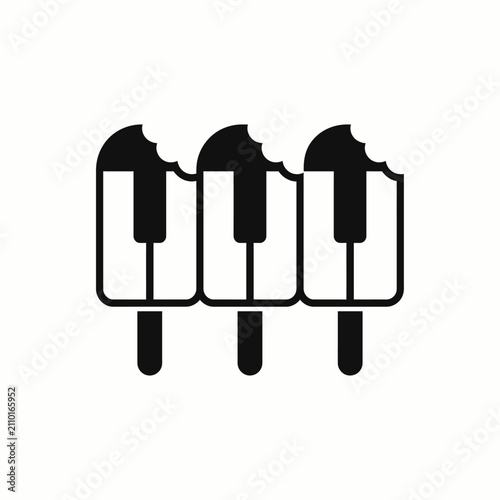 Creative vector illustration featuring three bitten ice cream bars designed with piano keys on a white background