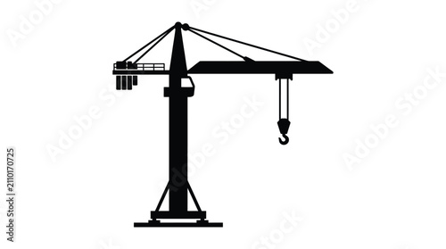 Tower Crane Silhouette Against White Background Minimalist Black Shape