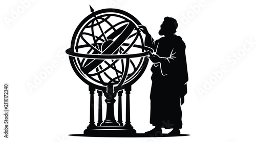Astronomer With Armillary Sphere Black Silhouette scientist