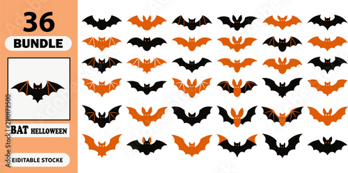 Fotografija Collection of thirty six different bat silhouettes for creative halloween party