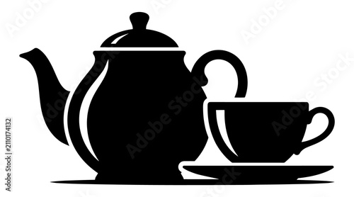 Cuadro en lienzo Classic teapot and tea cup silhouette for cafe and tea room branding with bevera