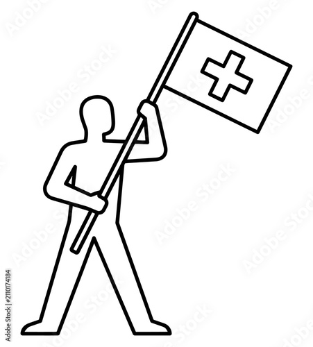 Valokuva Outline drawing of a person holding a swiss flag aloft with switzerland national