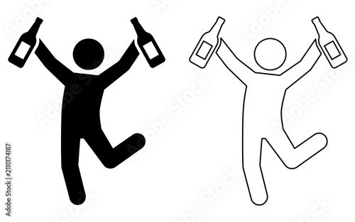 Foto Black and white icon of a happy person jumping for joy while holding up two cele