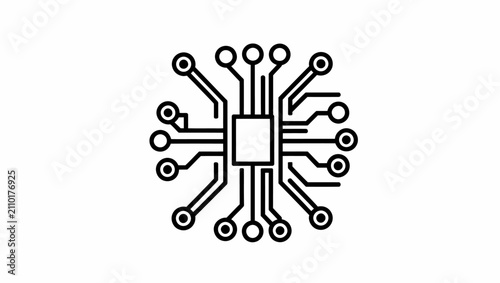 Microchip Circuit Icon with Electronic Traces.