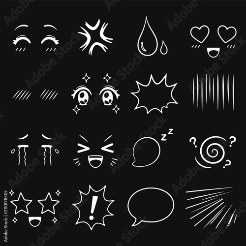 Canvastavla Manga Expression Elements Vector Pack Hand Drawn Anime Comic Emoticon Outline Ic