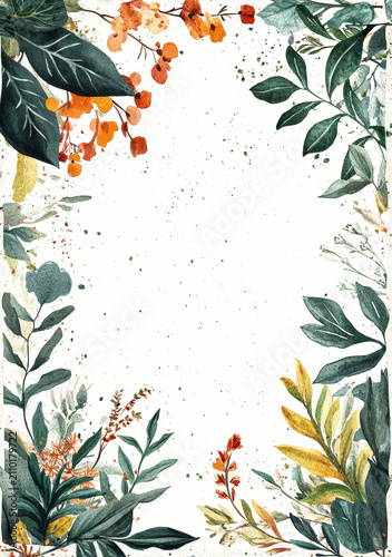 Minimalist Botanical Menu Design with Watercolor Leaves