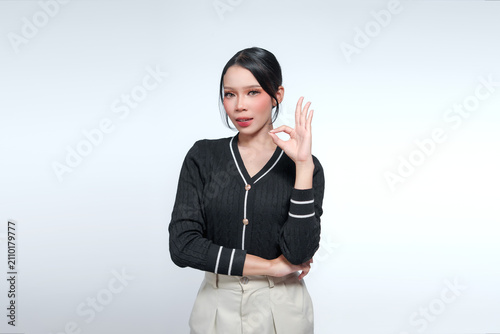Photography Confident Indonesian Woman Making OK Hand Gesture
