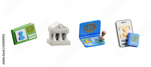 Fotografie 3D travel document icons set international visa application process