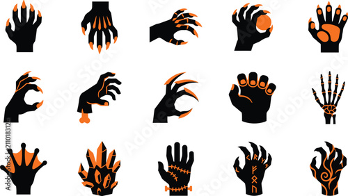 Fotografía Collection of scary halloween monster hand illustrations featuring sharp claws a