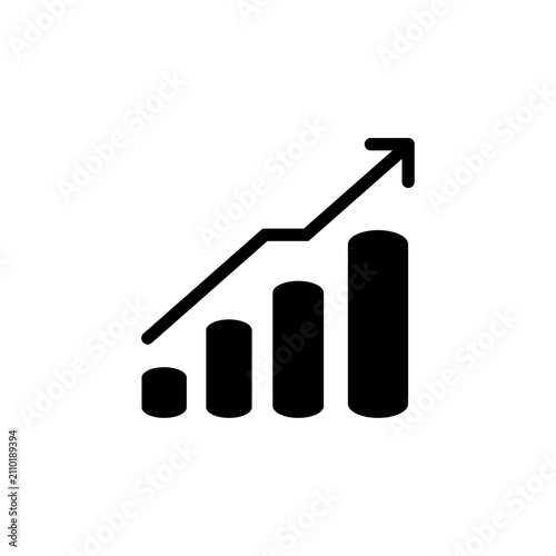 Business Growth Chart Icon with Upward Trend Arrow – Modern Black Solid Analytics Vector Symbol