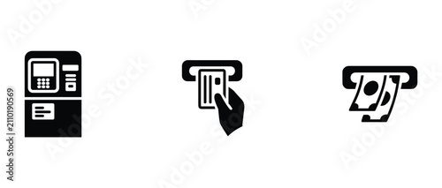 Bild auf Leinwand ATM Transaction Icons: A set of three icons representing an ATM machine, inserting a card, and withdrawing cash