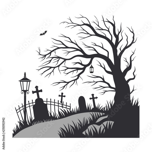 Halloween Cemetery Illustration