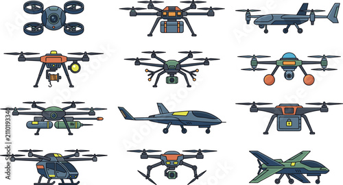 Drone and UAV Vector Collection with Commercial Industrial Surveillance and Delivery Aircraft