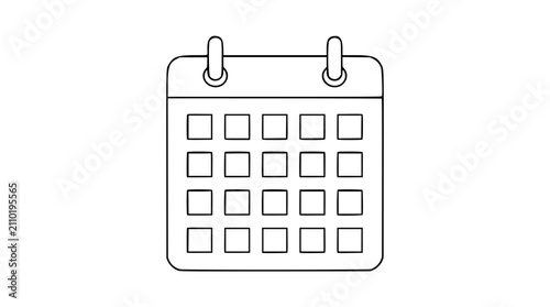 Calendar Page Vector Icon with Spiral Ring Binding – Clean Hand-Drawn Line Art Illustration for Planning, Scheduling, Organization, Event Management, Productivity, and Appointment Tracking