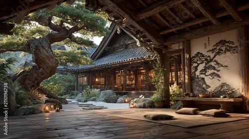 Serene Japanese Temple Garden with Traditional Architecture and Tranquil Atmosphere Creating a