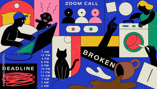 Dadaism remote work burnout multitasking deadline stress branding