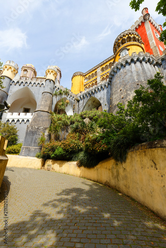 Картината върху платно Dramatic low-angle view of the fairytale Pena Palace in Sintra, Portugal