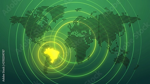 Digital World Map with Highlighted Glowing Brazil Country
