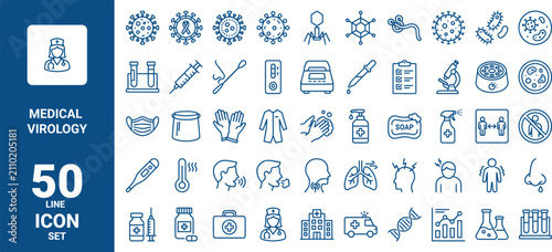 фотографія Medical virology 50 line icon set collection of icons related to viruses, medica