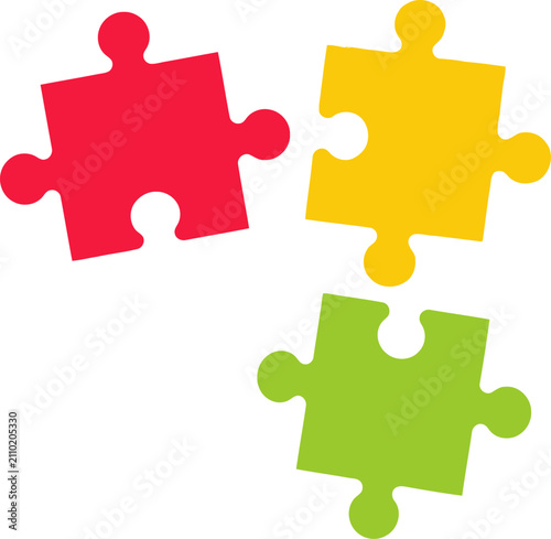 Obraz na plátně Colorful puzzle pieces in red, yellow, and green arranged in a playful manner is