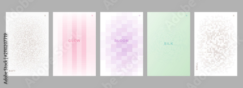 Minimal Pastel Editorial Poster Set with Abstract Pixel, Stripe, Bloom and Spiral Texture Backgrounds