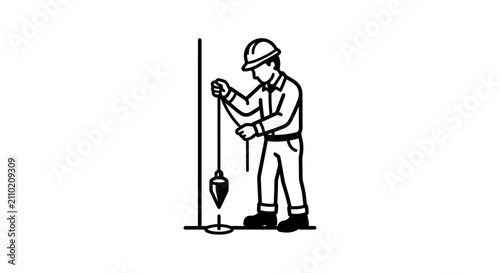 Schilderij op canvas A flat vector illustration of a construction worker checking a vertical plumb bo