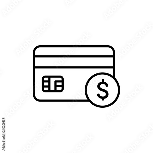 Bank card icon featuring dollar sign for digital payment, financial service and money transaction