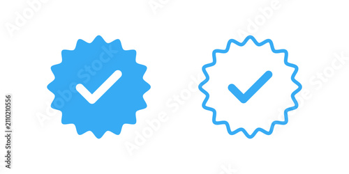 Verified badge icons with check mark symbol for approval, authentication and trusted certification, vector illustration