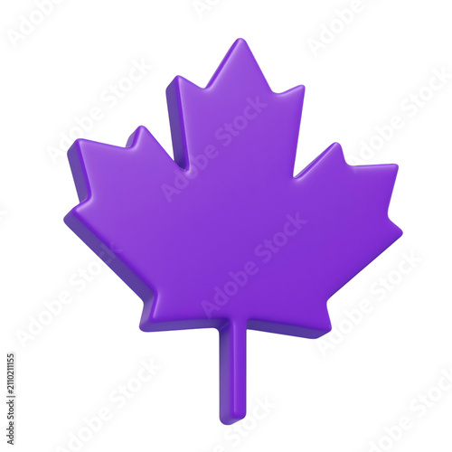 Modern glossy purple maple leaf icon with smooth edges, 3D artistic Canada symbol design, unique vibrant decorative emblem for creative digital use