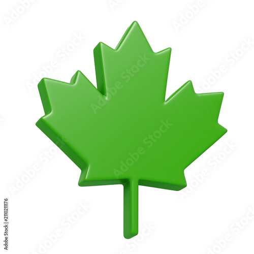 Glossy 3D Green Maple Leaf Icon Symbol for Nature, Canada, Environment, Growth, Freshness, Ecology, Eco-Friendly Design, Digital Graphic Illustration