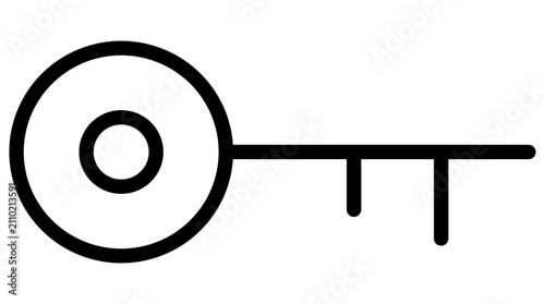 Key is a scalable, editable-stroke vector line icon for login access, locks, password security, property handover, or safety features.