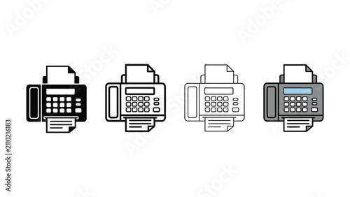 Obraz na płótnie Four line art variations of a printer with paper output showing different levels