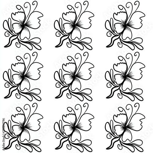 Hibiscus Repeat Pattern – Tropical Floral Line Art