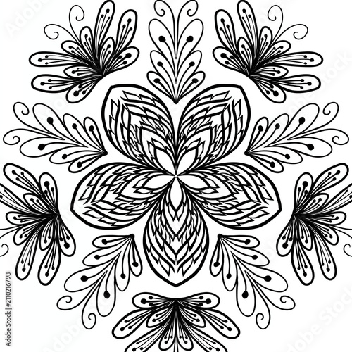 Peacock Feather Mandala – Art Deco Line Art