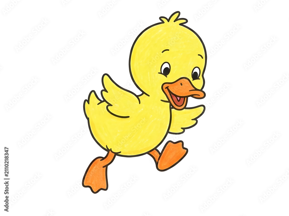 Fototapeta premium Cute yellow baby duck cartoon illustration. Transparent png character for kids design, education, and cute animal themes. 