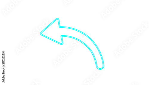 Neon cyan curved arrow isolated on transparent background