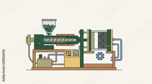 Bild auf Leinwand Industrial plastic injection molding machine cross section diagram