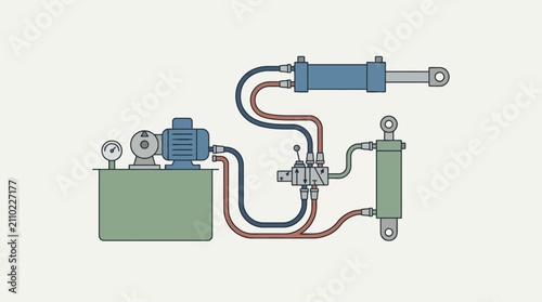 Obraz na płótnie Technical diagram of a hydraulic system with pump motor reservoir and actuators