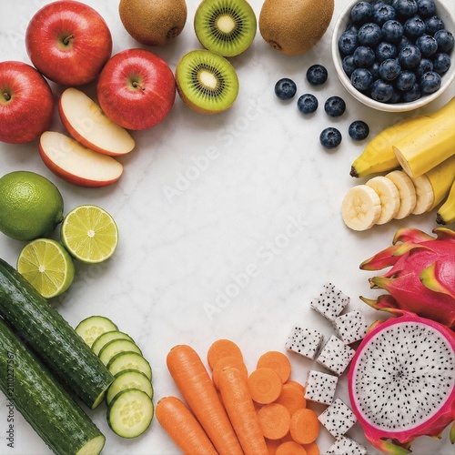 Fresh Fruits and Vegetables Frame with Healthy Food Copy Space